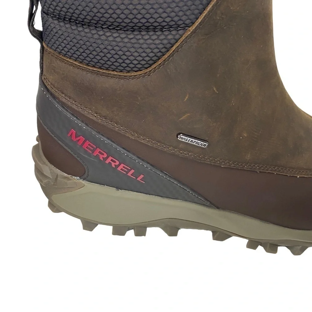 Merrell Men's Thermo Kiruna Mid Zip Waterproof Boot on‎ Clay Brown Leather 15